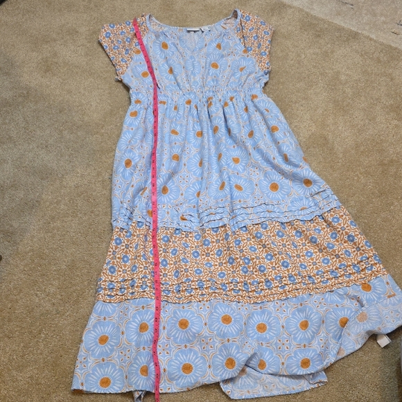 Rachel Zoe Multi Linen Tile Print Light Blue and Orange Pattern Maxi Dress Sz L - Picture 8 of 8